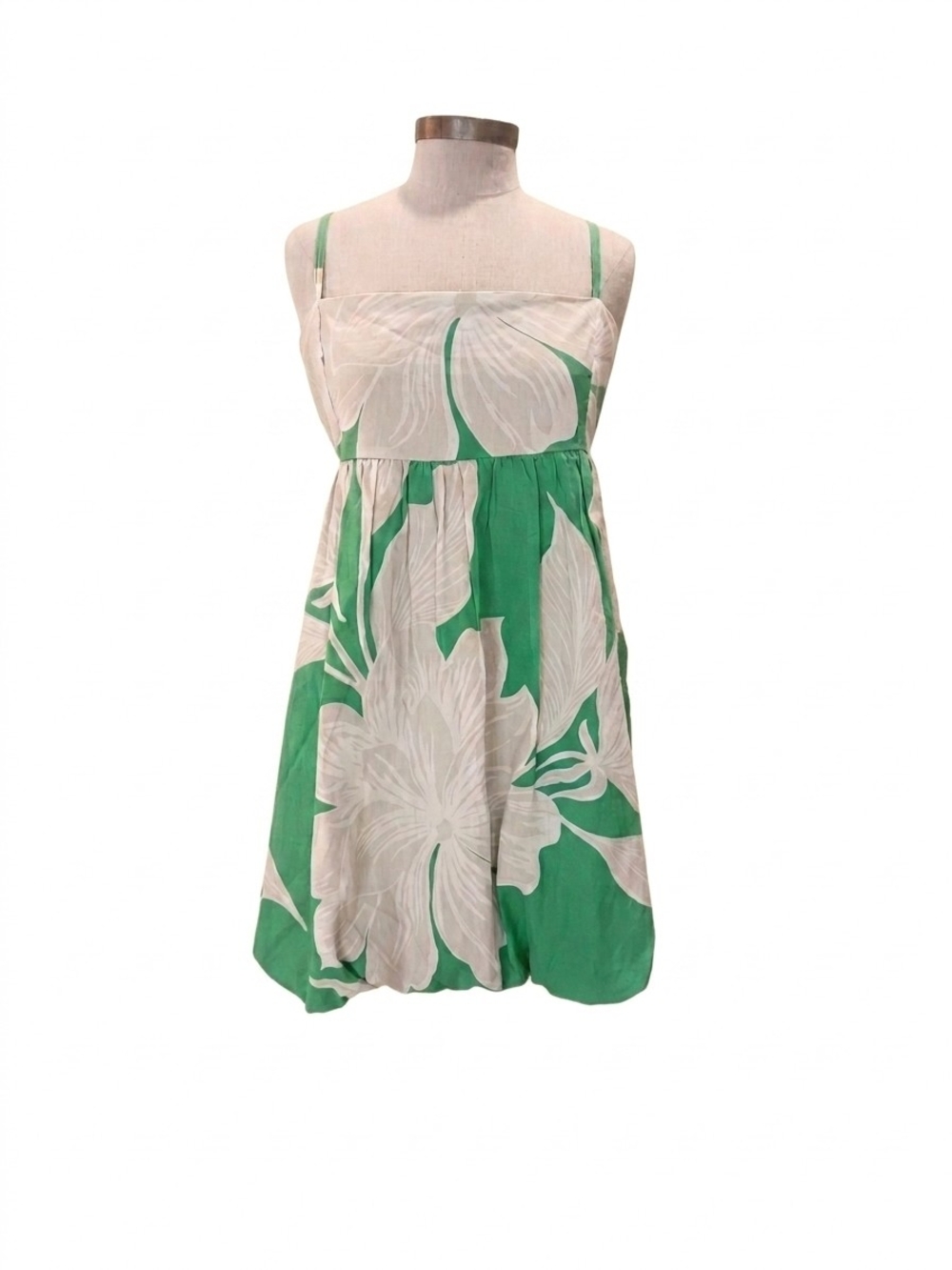 Green Floral Strapless-Style Mini Dress with Spaghetti Straps